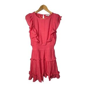 HYFVE Coral Ruffle Sleeveless Dress Smocked Waist Tiered Summer‎ Size Small NWOT